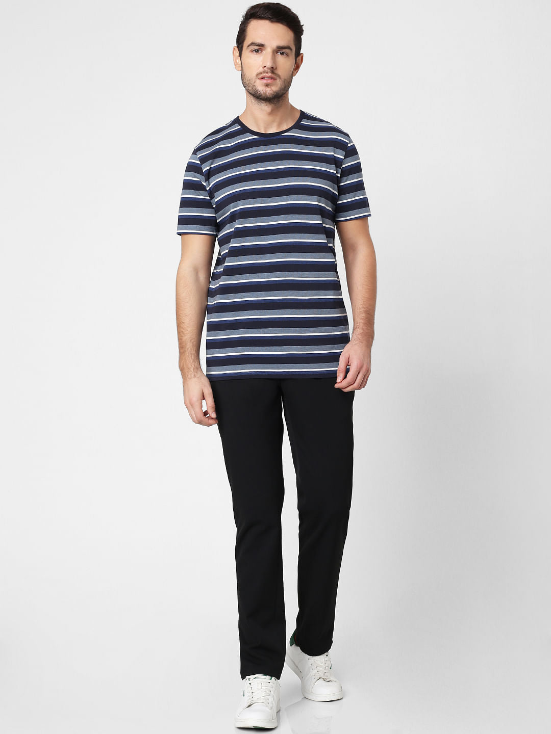 Blue Striped Crew Neck T-Shirt