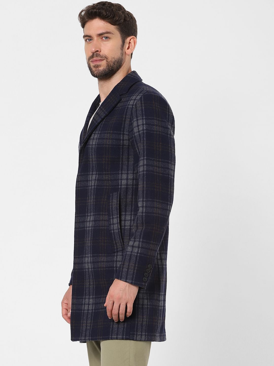 Blue Check Wool Coat