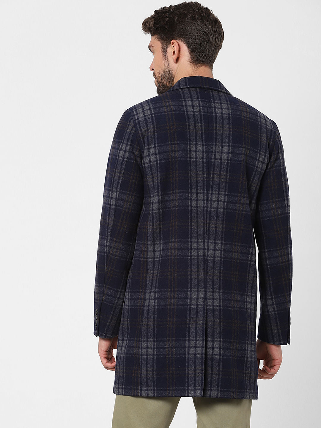 Blue Check Wool Coat