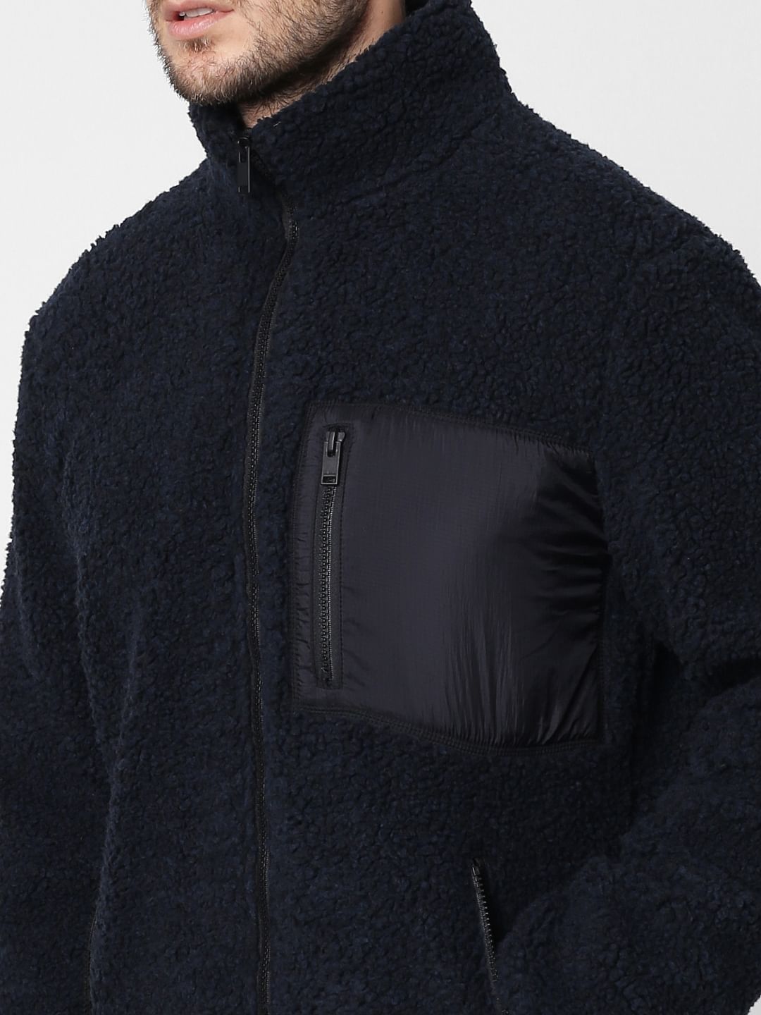 Dark Green High Neck Teddy Jacket
