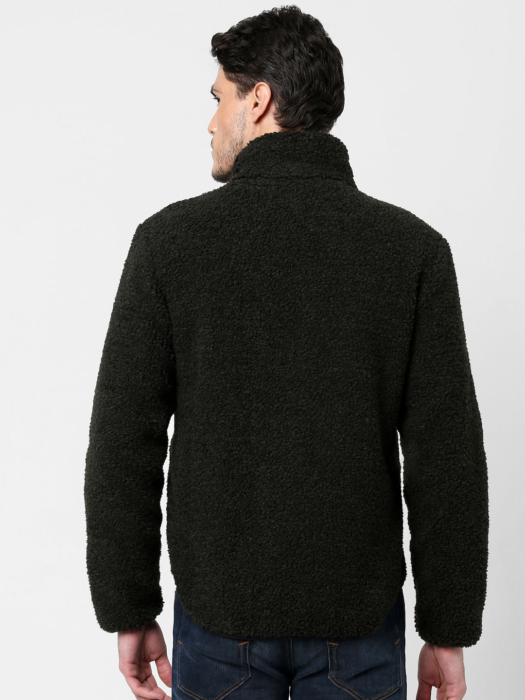 Dark Green High Neck Teddy Jacket