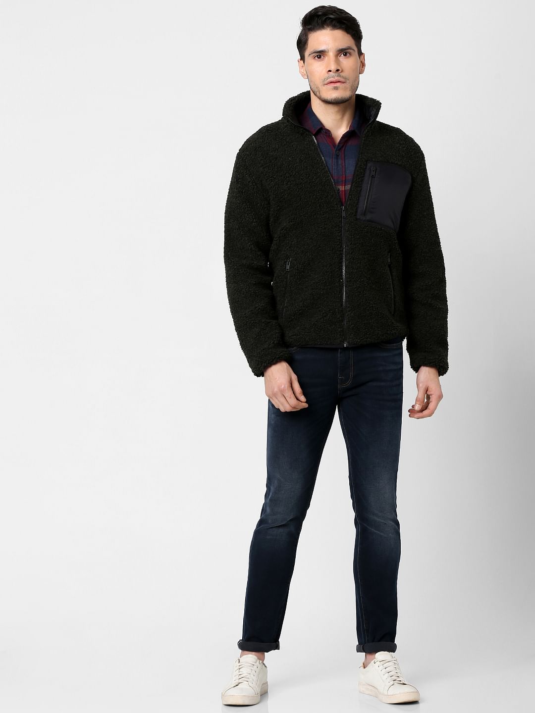Dark Green High Neck Teddy Jacket