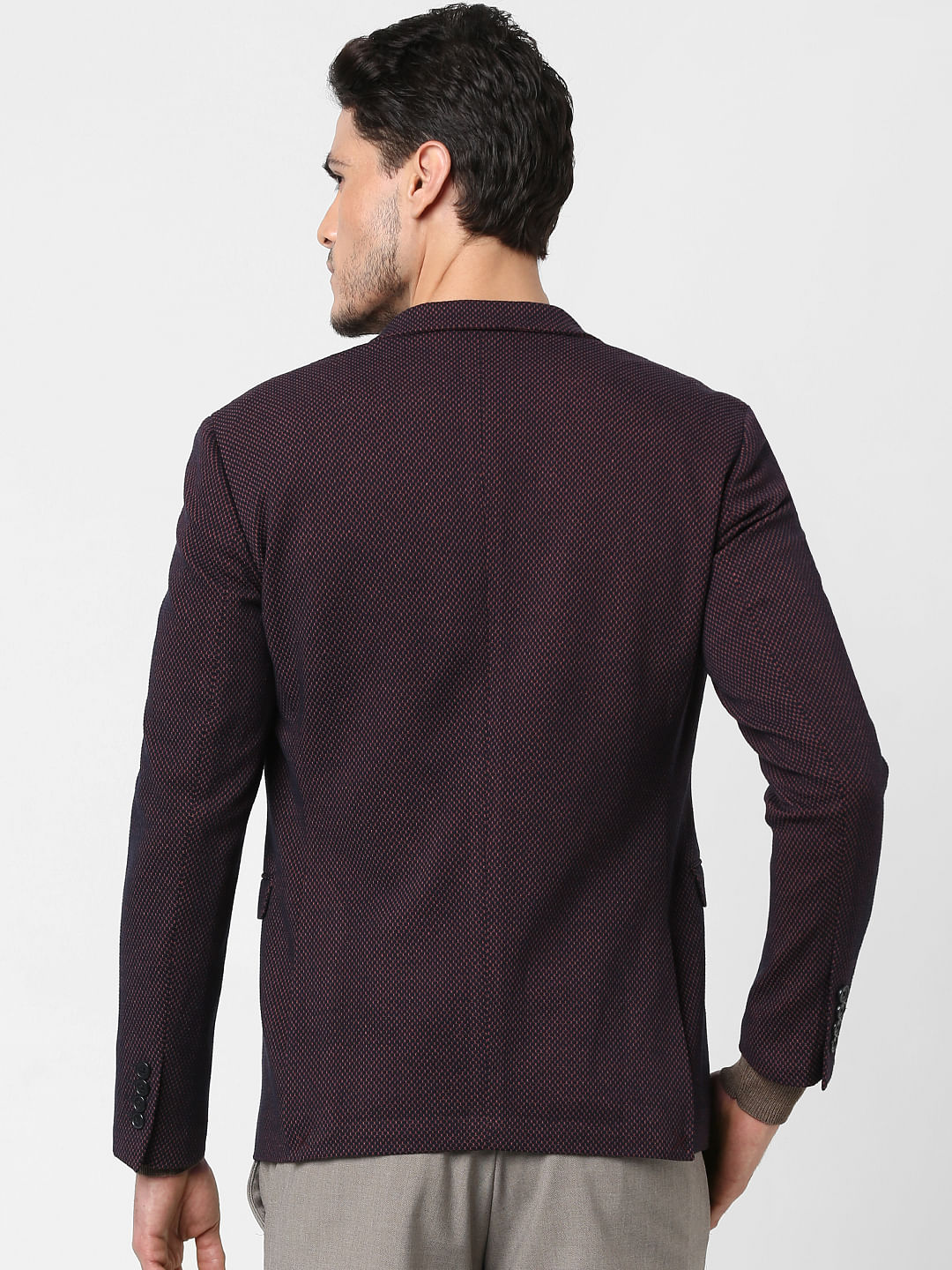 Burgundy Self-Design Blazer