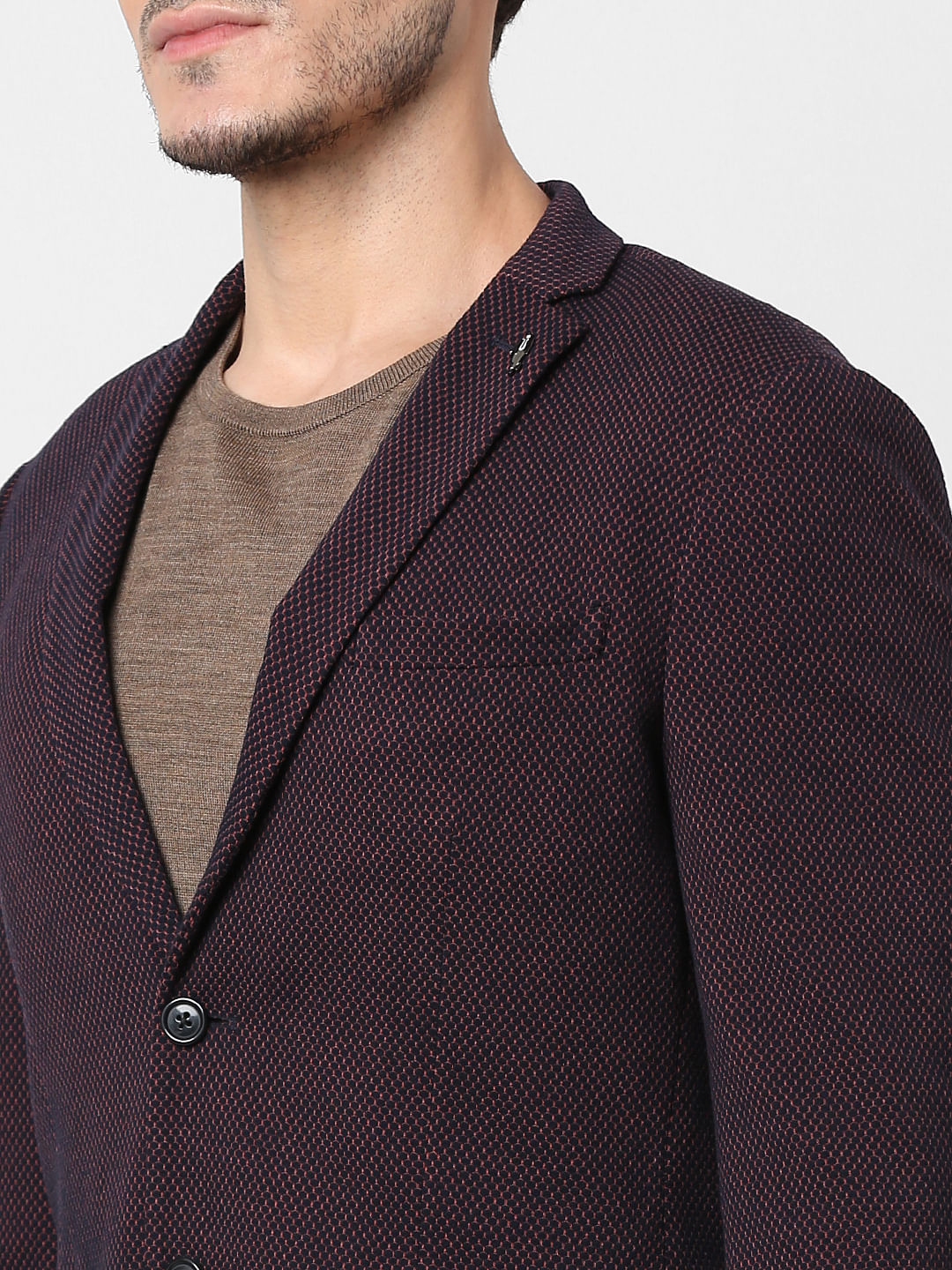 Burgundy Self-Design Blazer
