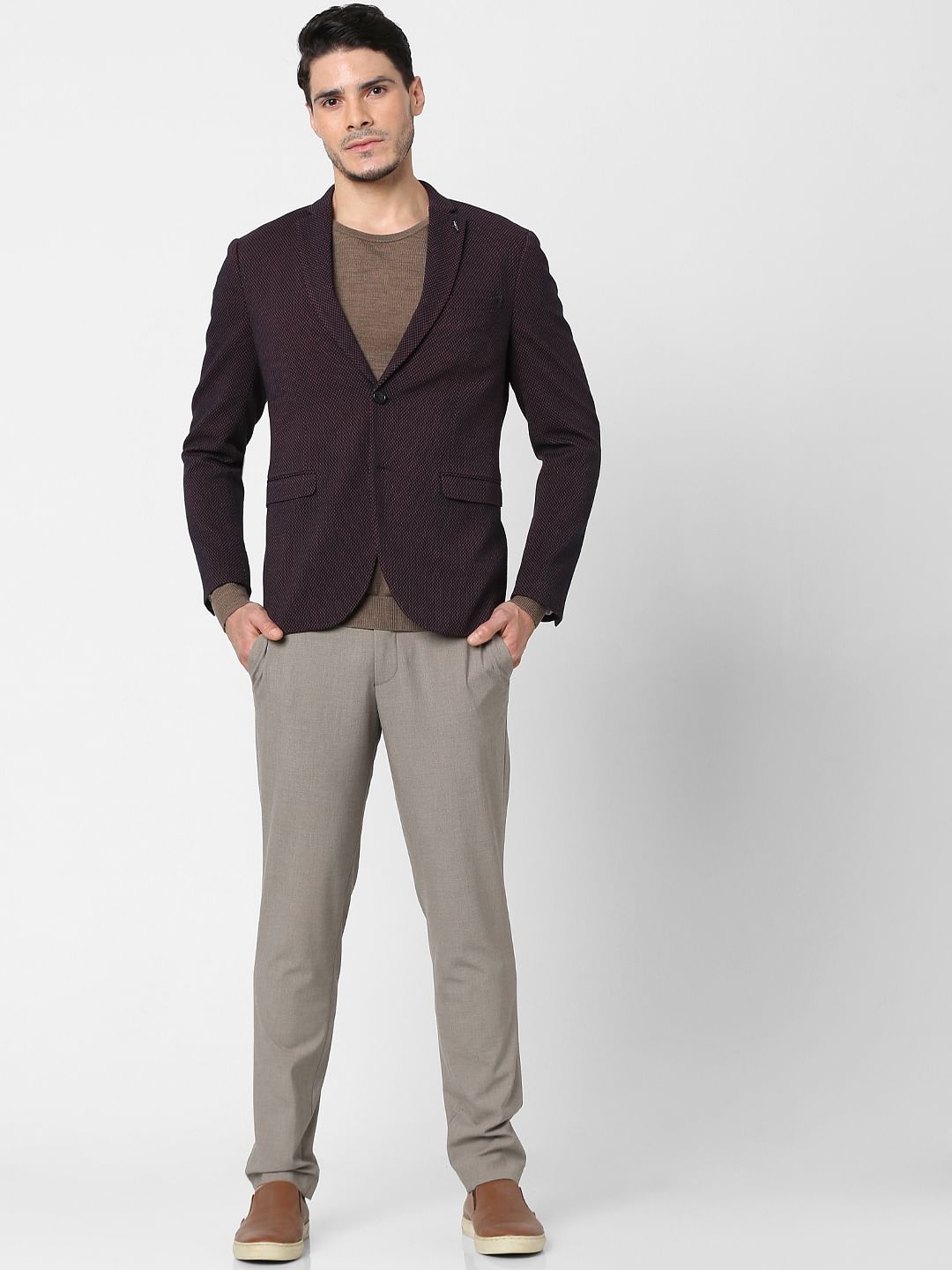 Burgundy Self-Design Blazer