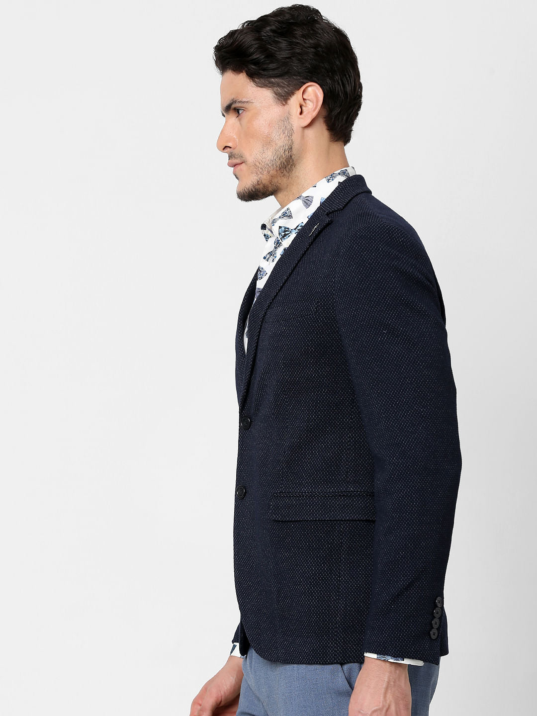 Navy Blue Self-Design Blazer