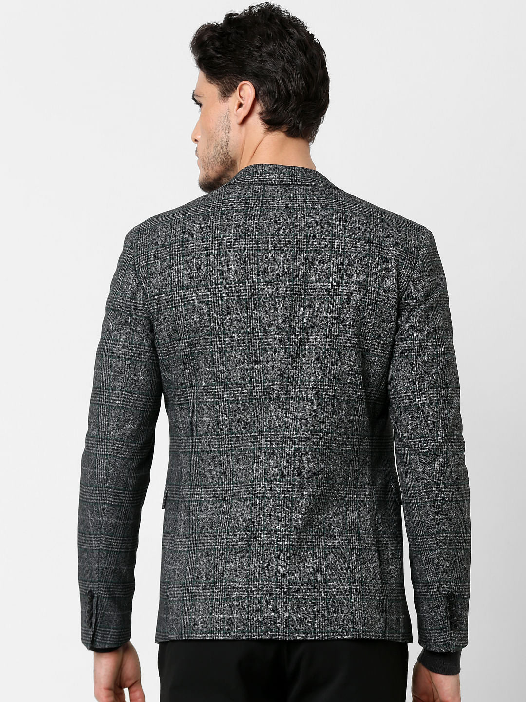 Grey Check Print Blazer