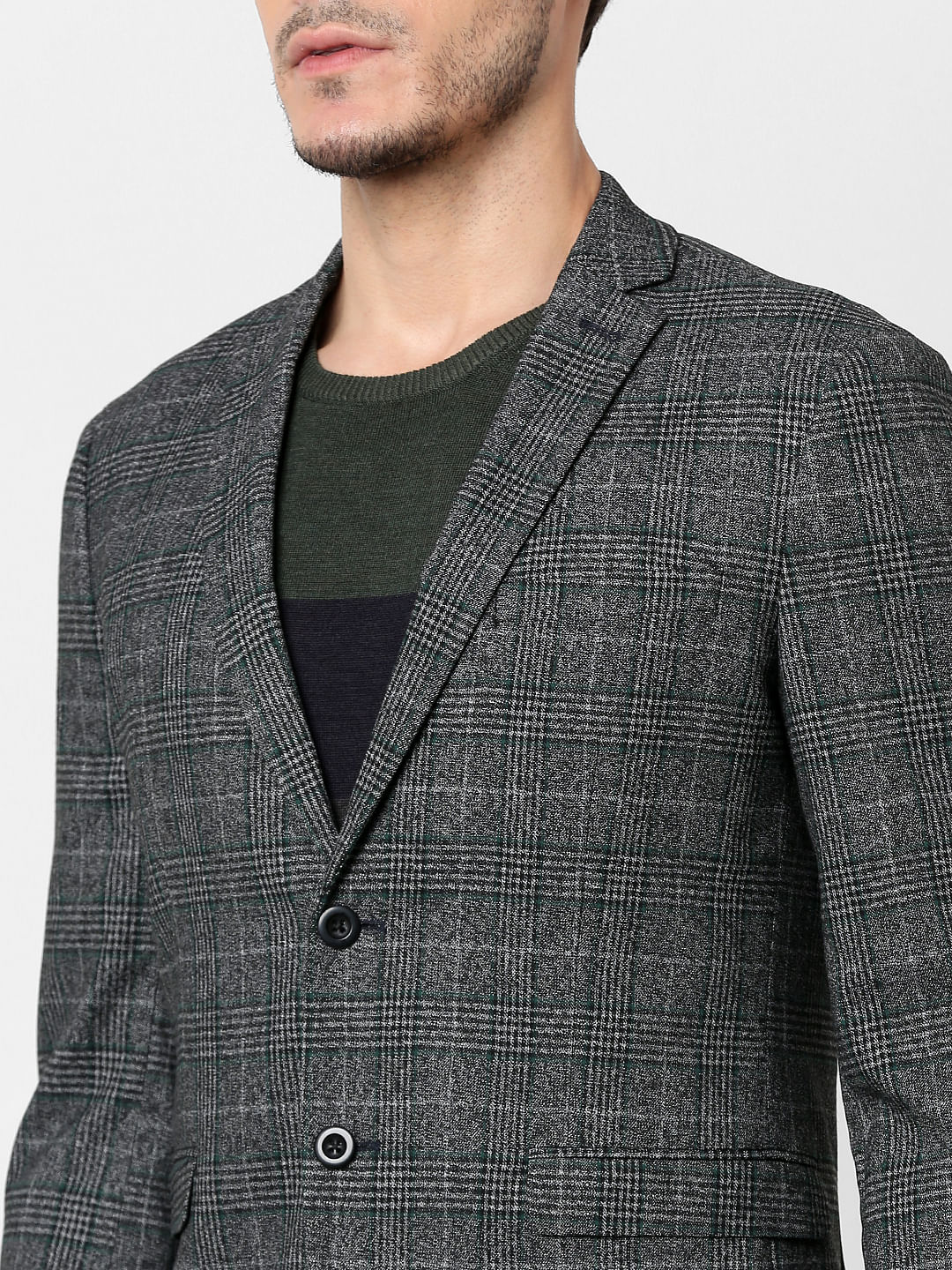 Grey Check Print Blazer