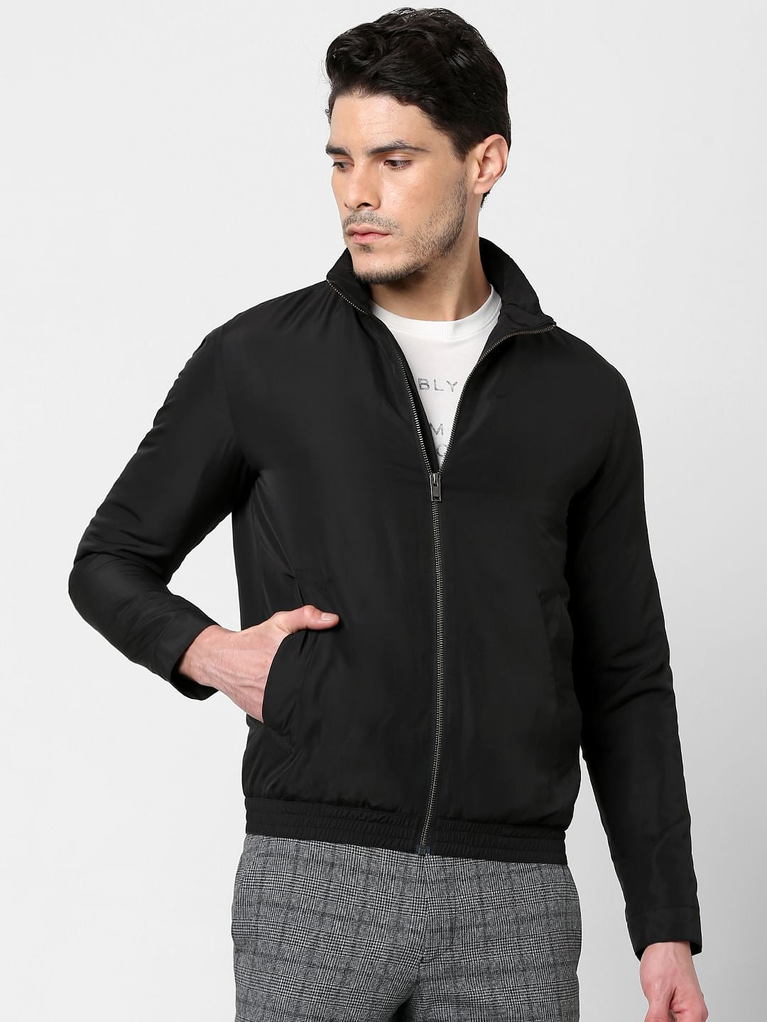 Black High Neck Casual Jacket