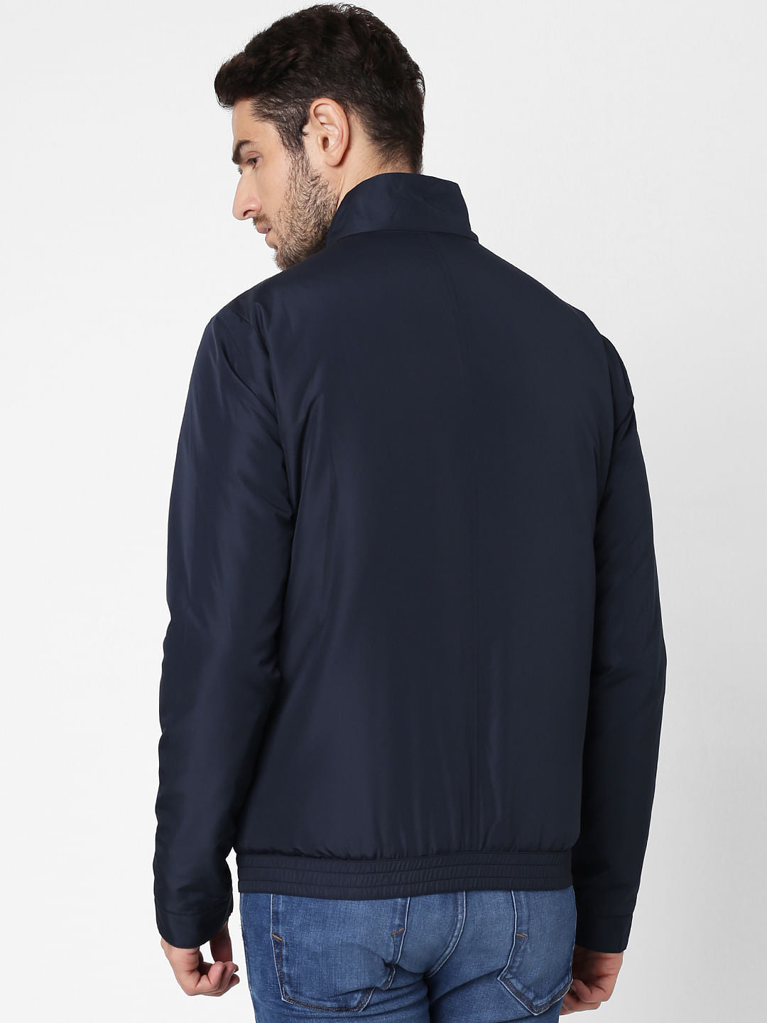 Navy Blue High Neck Casual Jacket