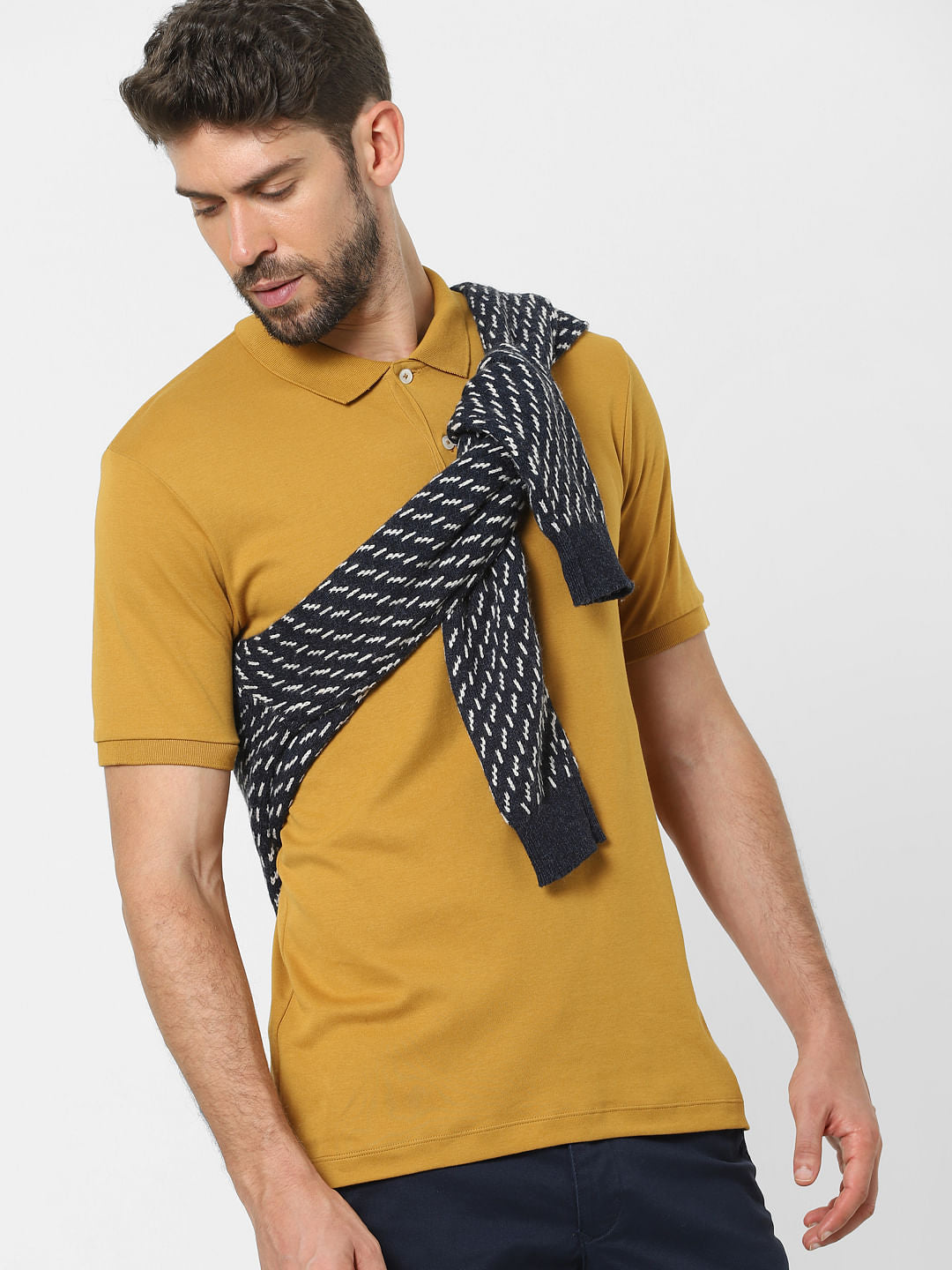 Mustard Organic Cotton Polo Neck T-Shirt