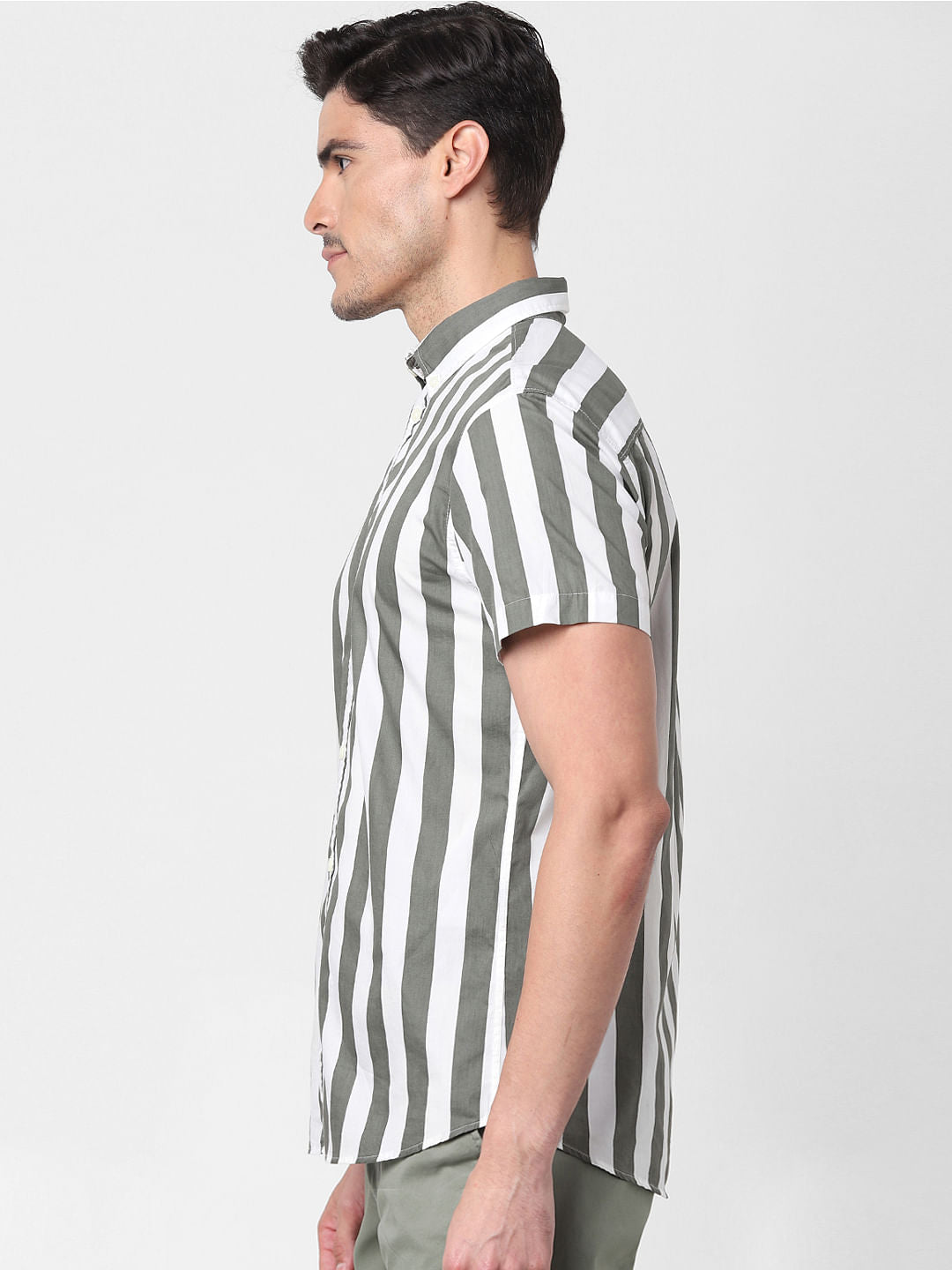 Light Grey Striped Short Sleeves Shirt