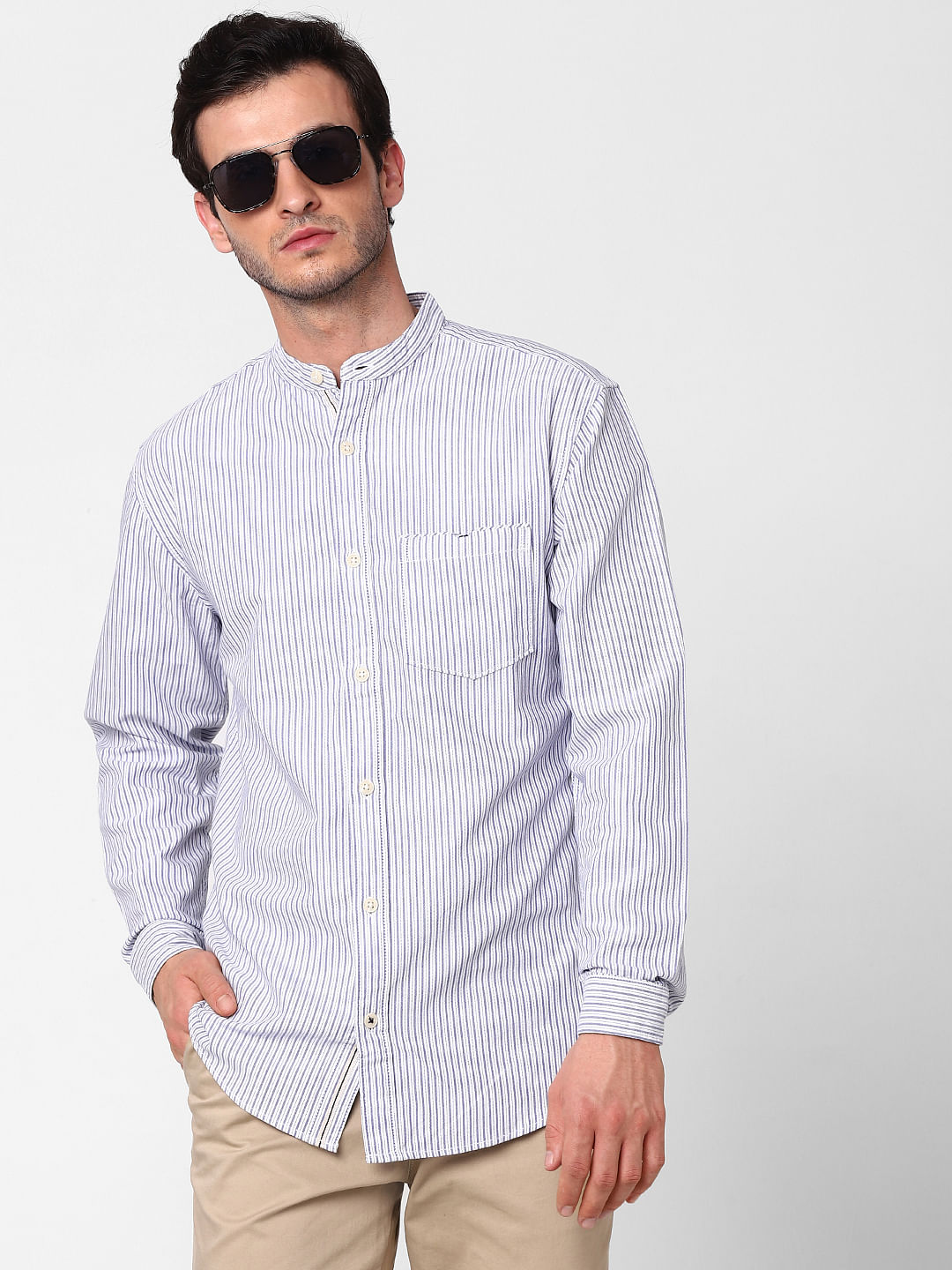 White Striped Full Sleeves Shirt