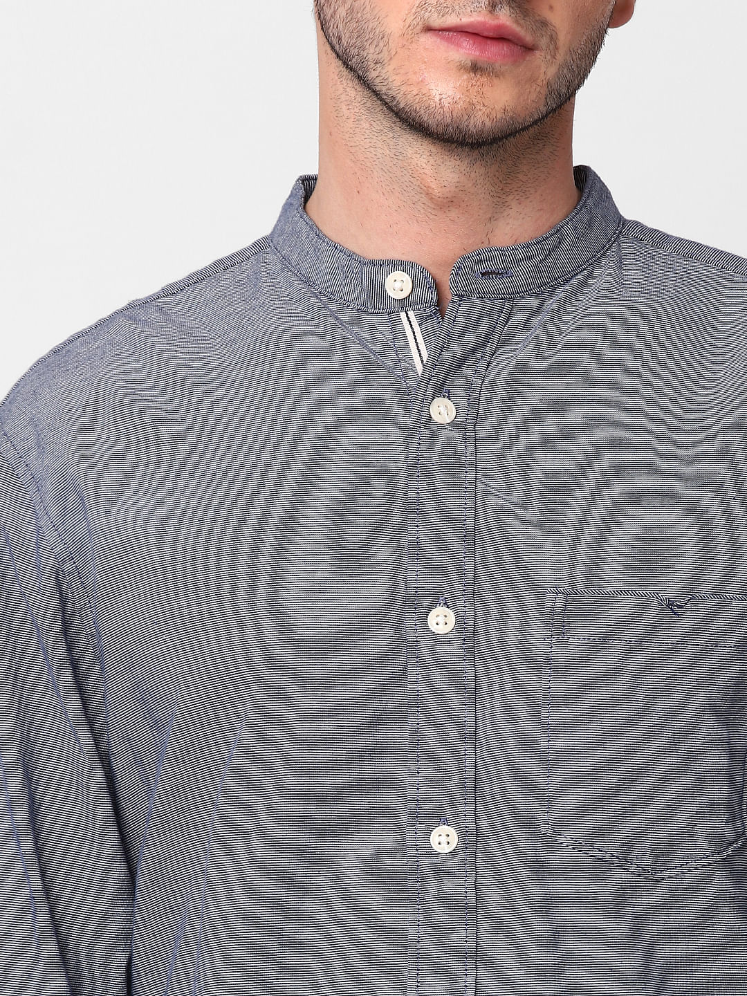 Blue Self Design Full Sleeves Shirt