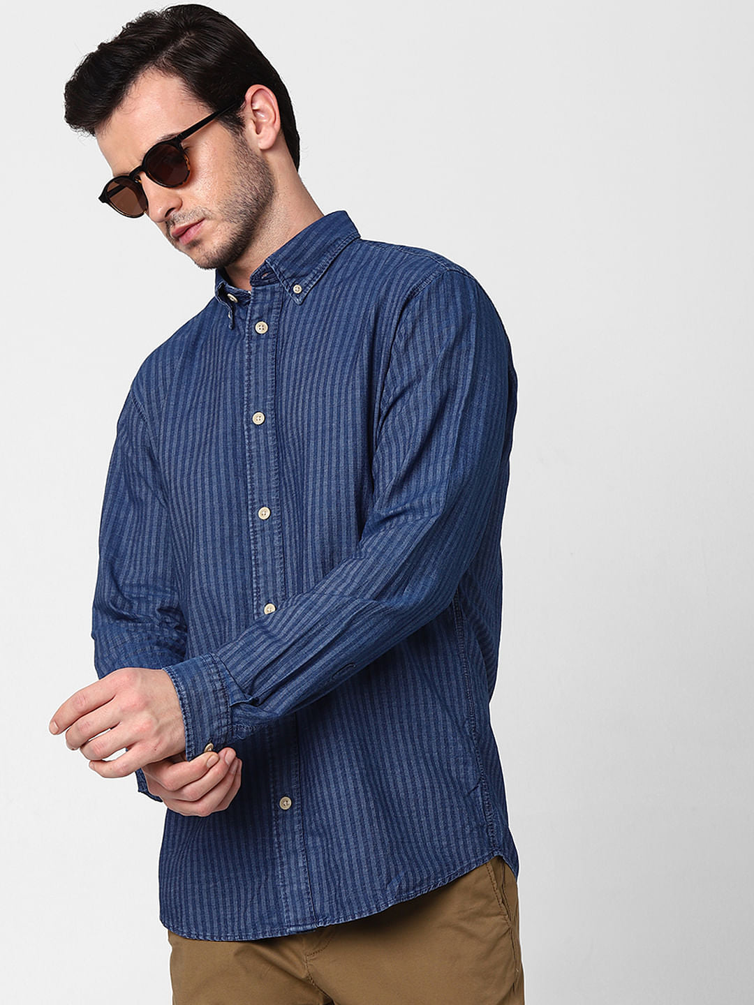 Blue Striped Full Sleeves Shirt