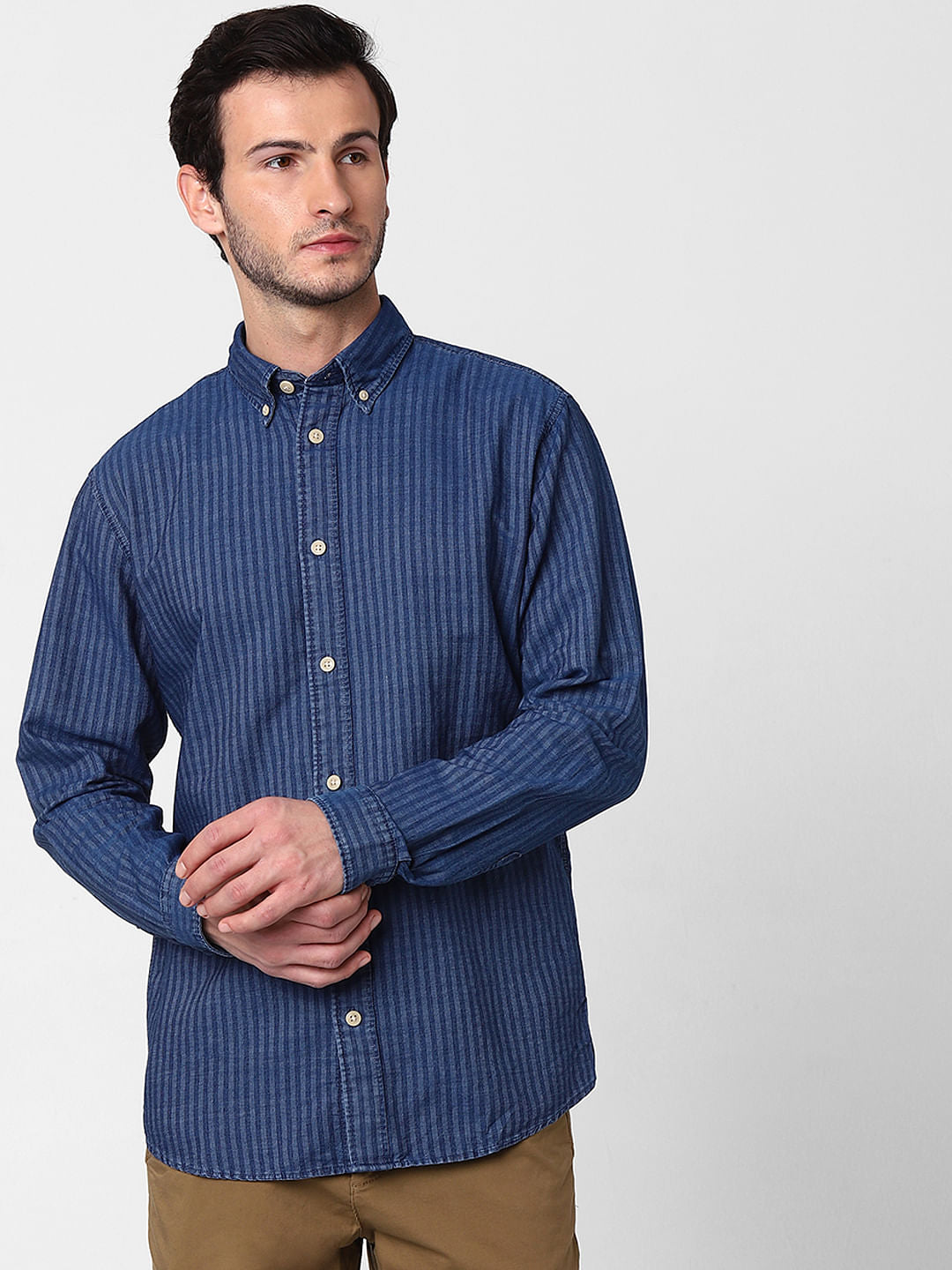 Blue Striped Full Sleeves Shirt