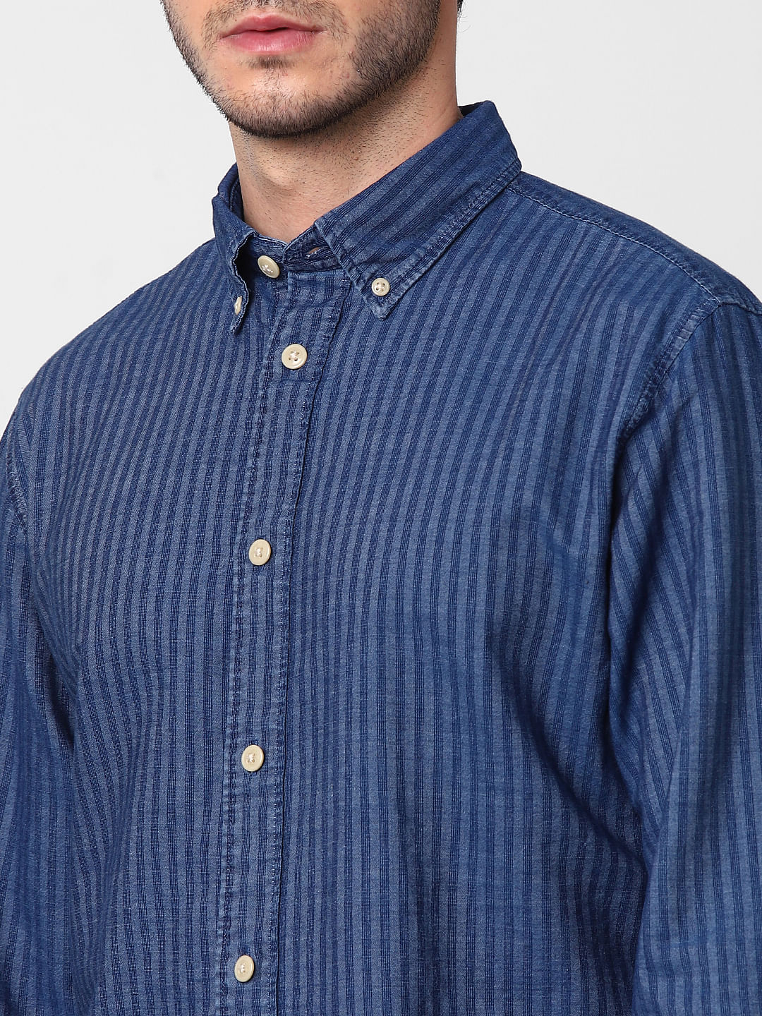 Blue Striped Full Sleeves Shirt