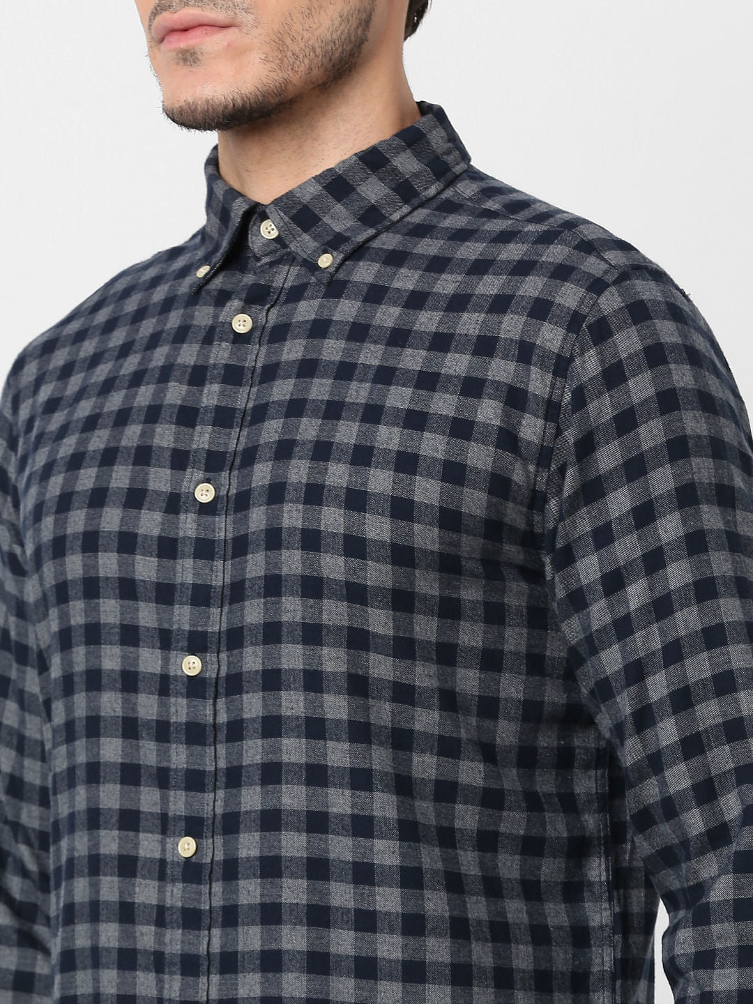 Dark Blue Flannel Checked Full Sleeves Shirt