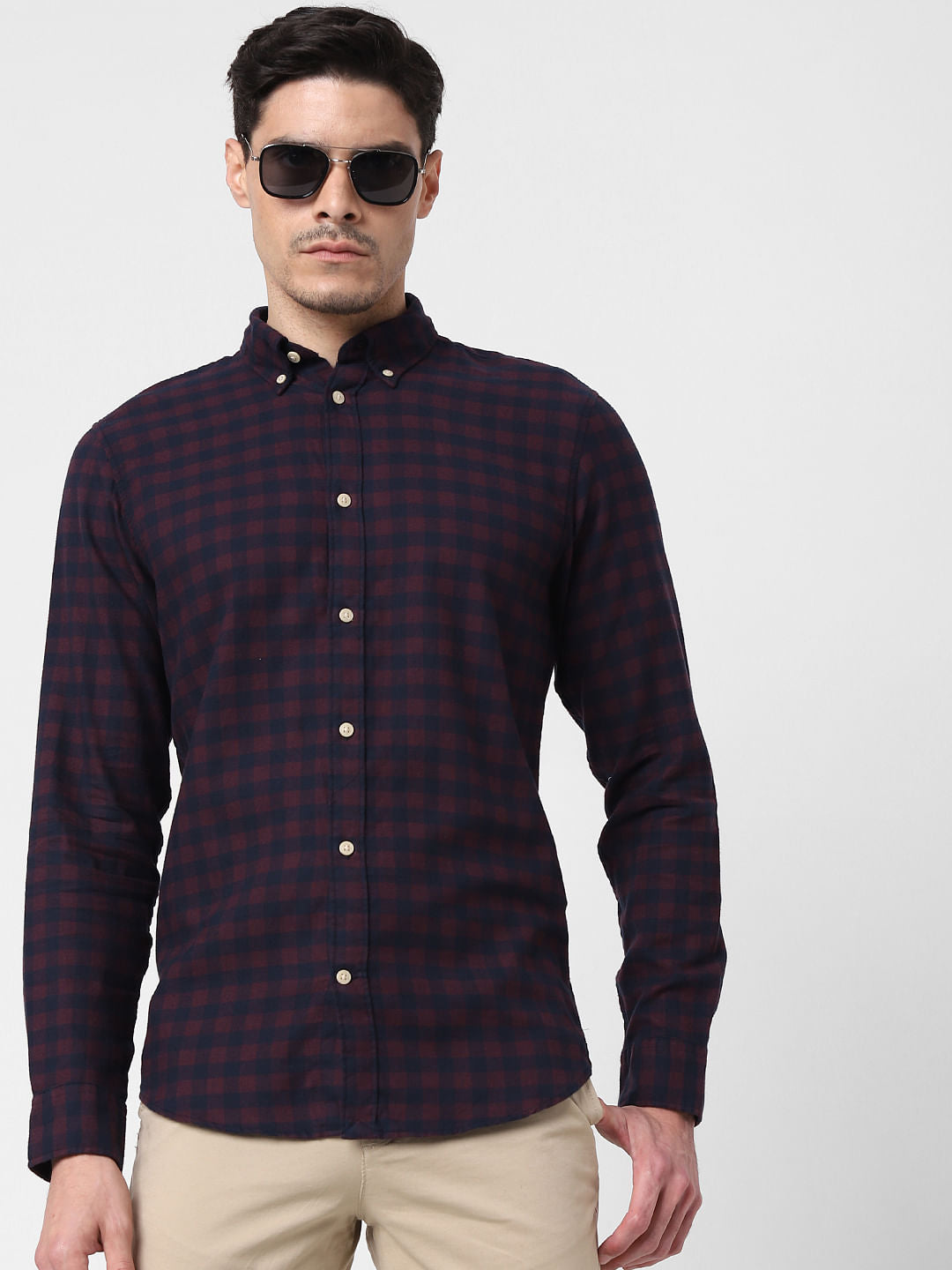 Burgundy Flannel Checked Full Sleeves Shirt