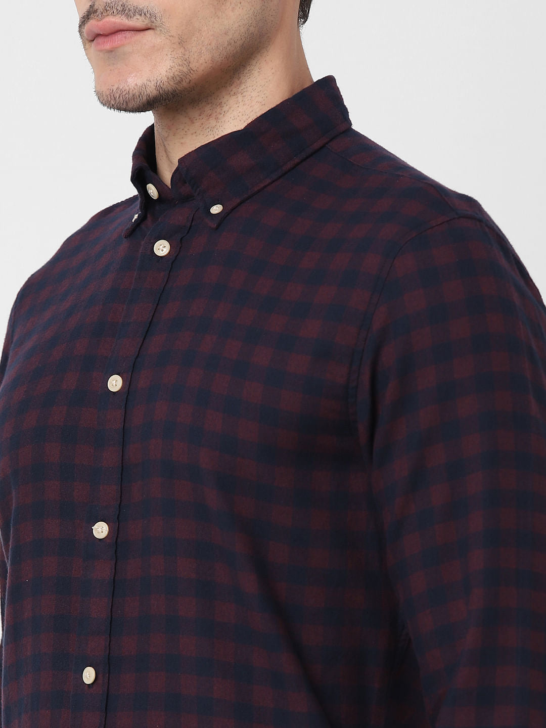 Burgundy Flannel Checked Full Sleeves Shirt