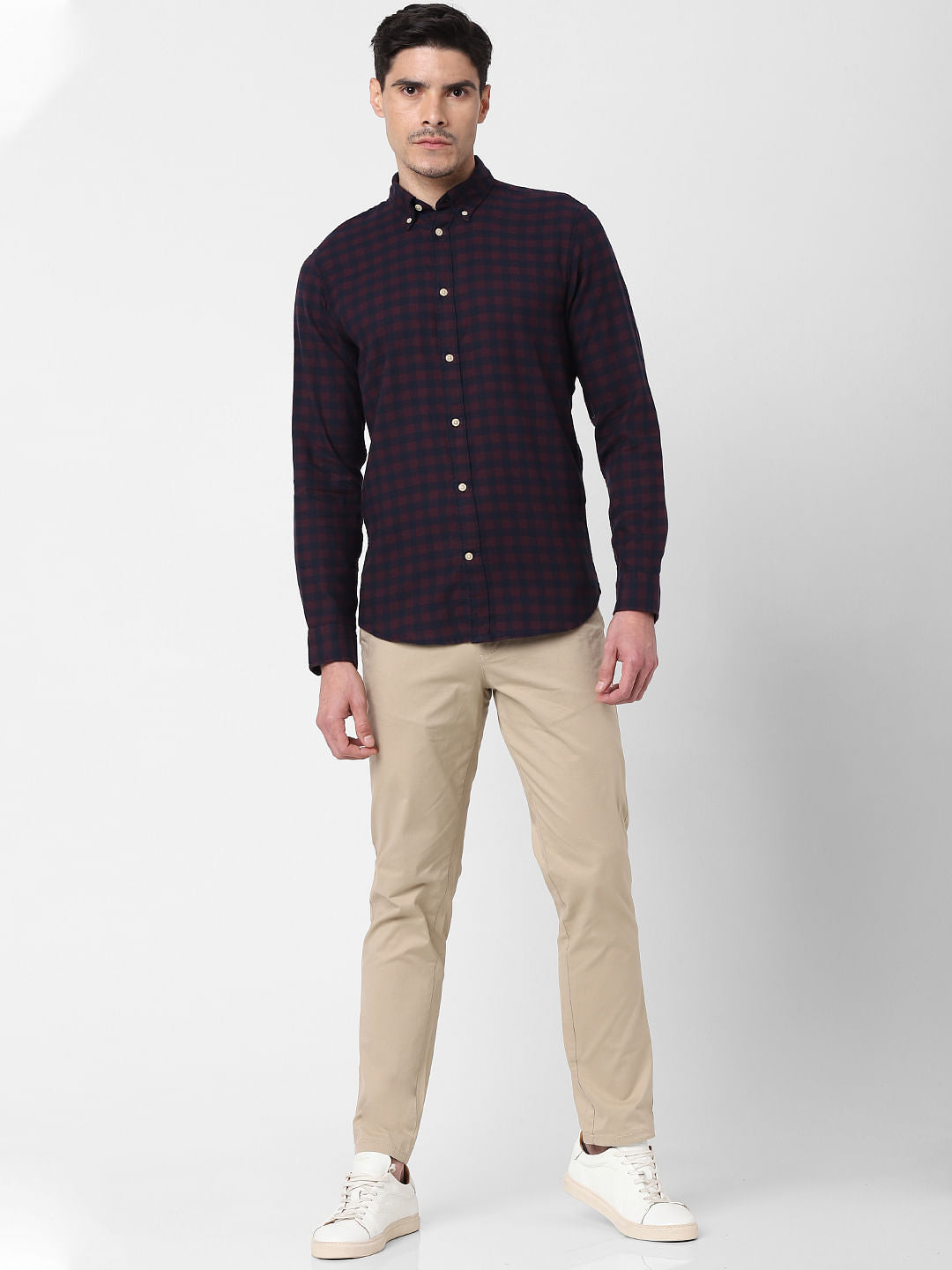 Burgundy Flannel Checked Full Sleeves Shirt