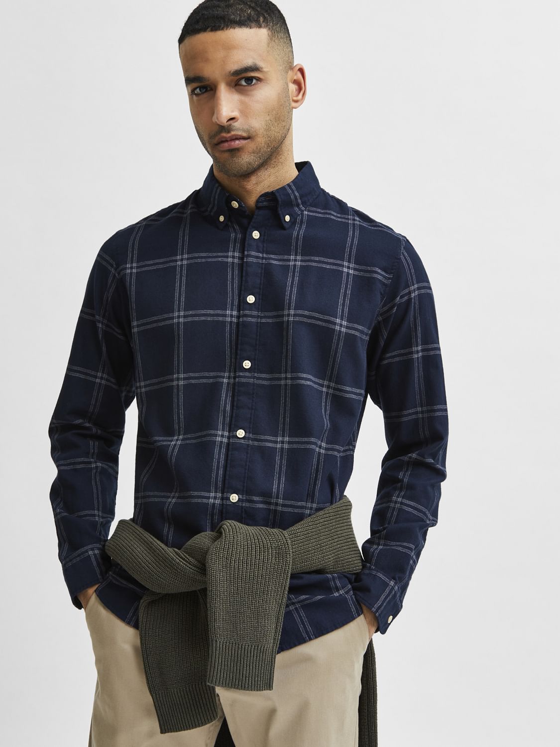 Dark Blue Flannel Checked Full Sleeves Shirt