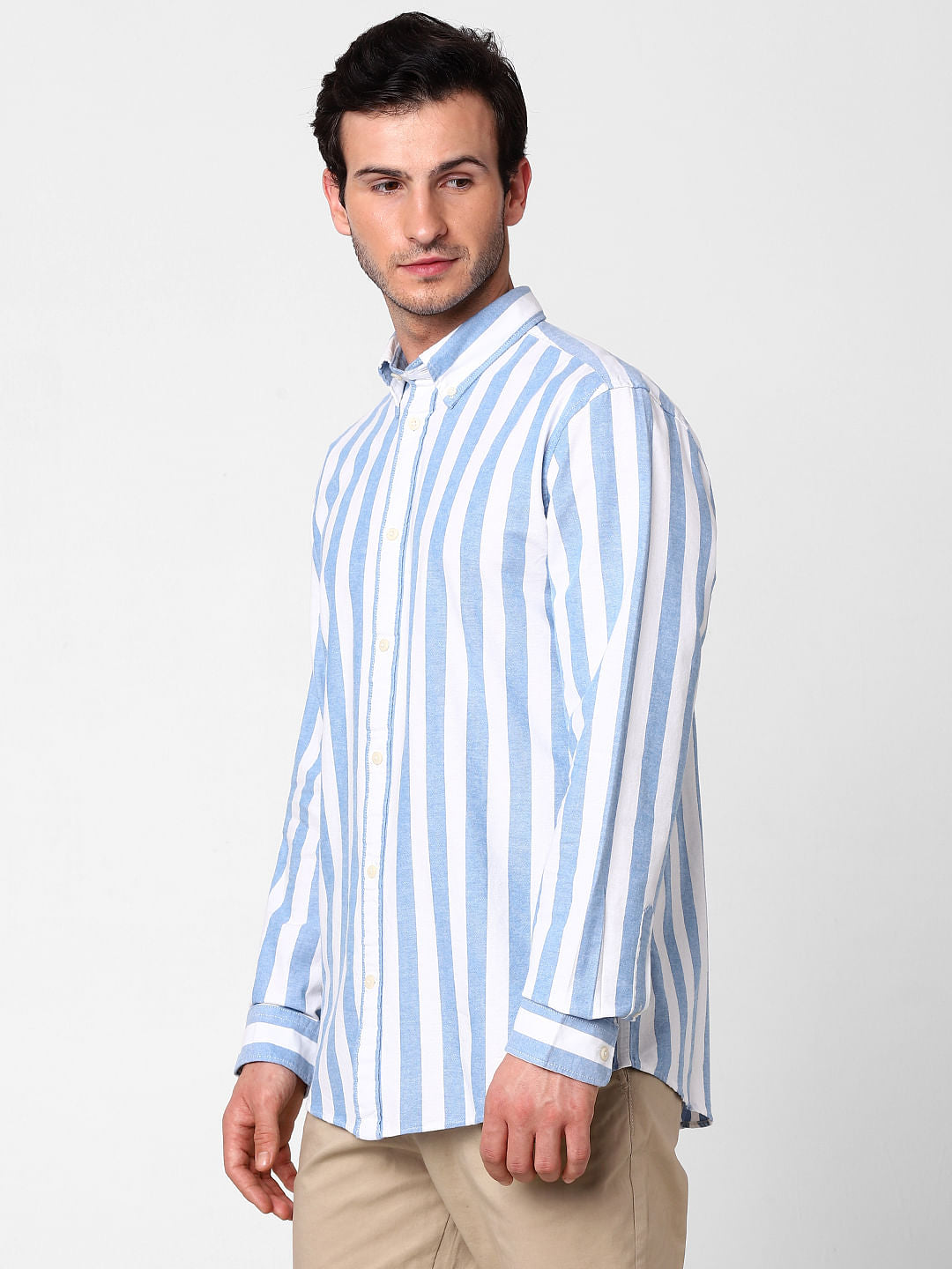 Light Blue Striped Full Sleeves Shirt
