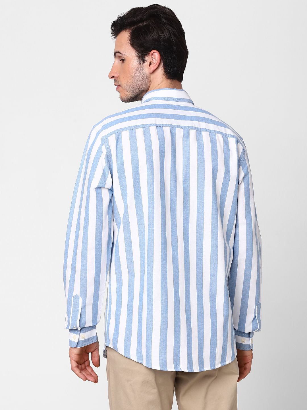 Light Blue Striped Full Sleeves Shirt