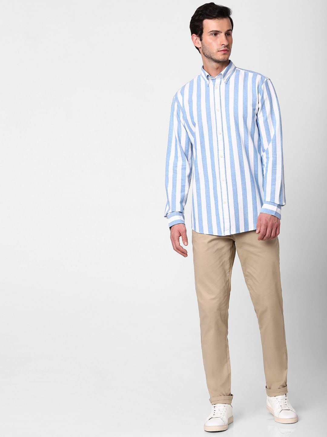 Light Blue Striped Full Sleeves Shirt
