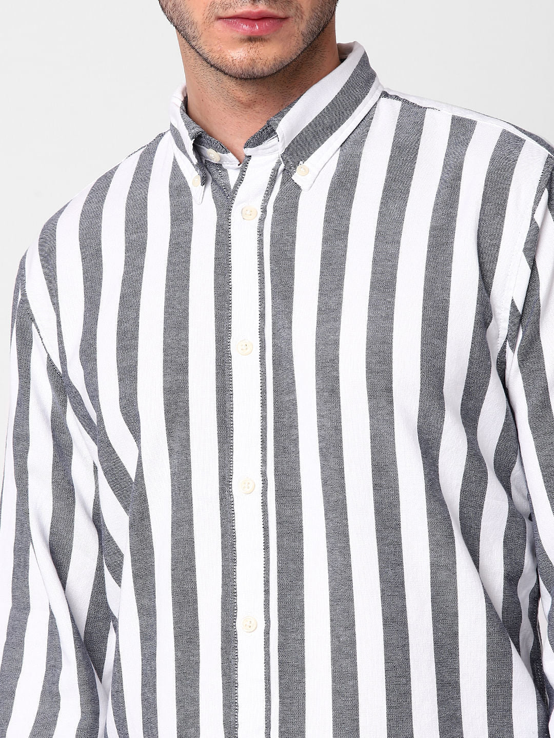 Grey Striped Full Sleeves Shirt