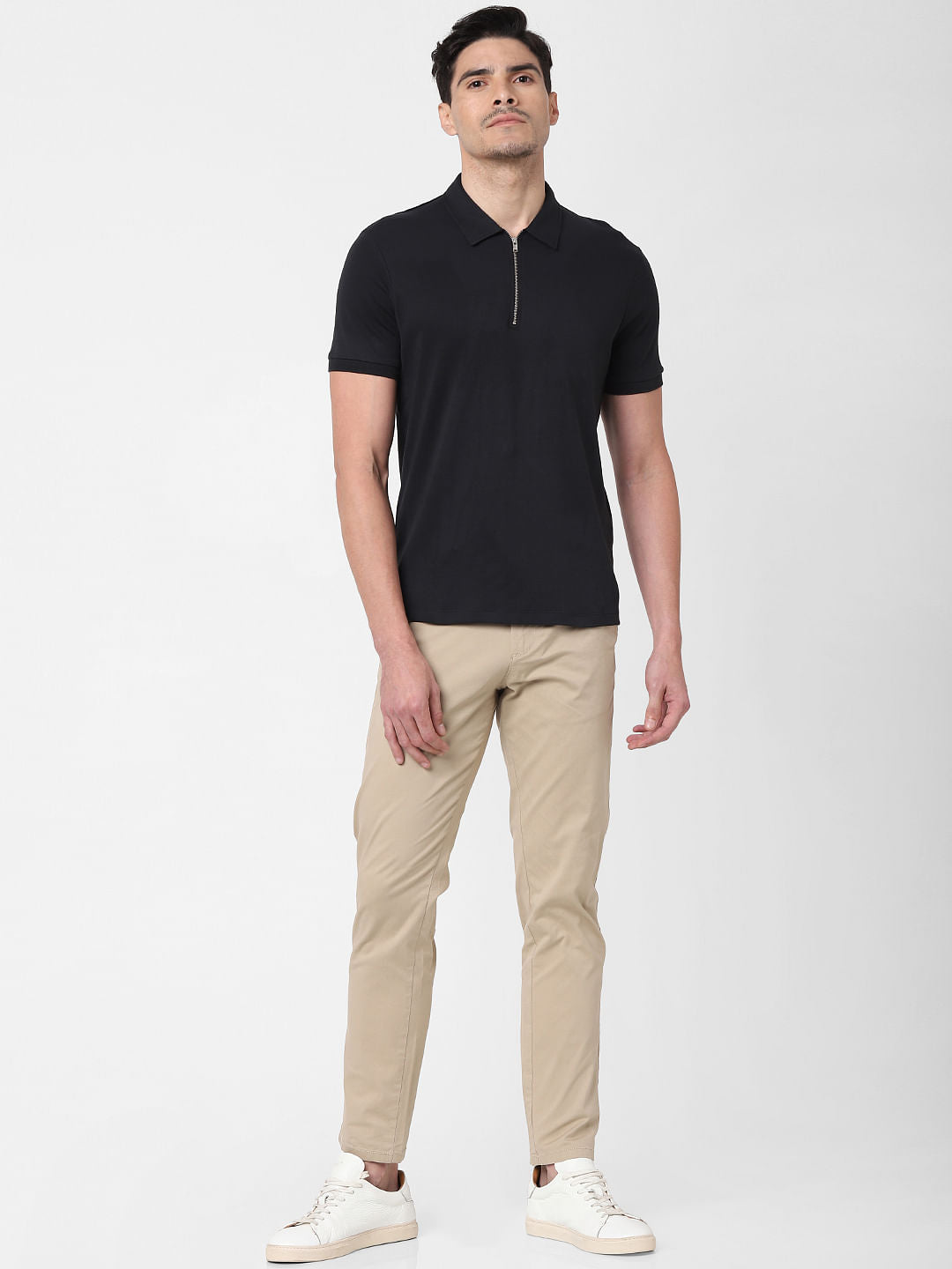 Black Zip-Up Polo Neck T-Shirt
