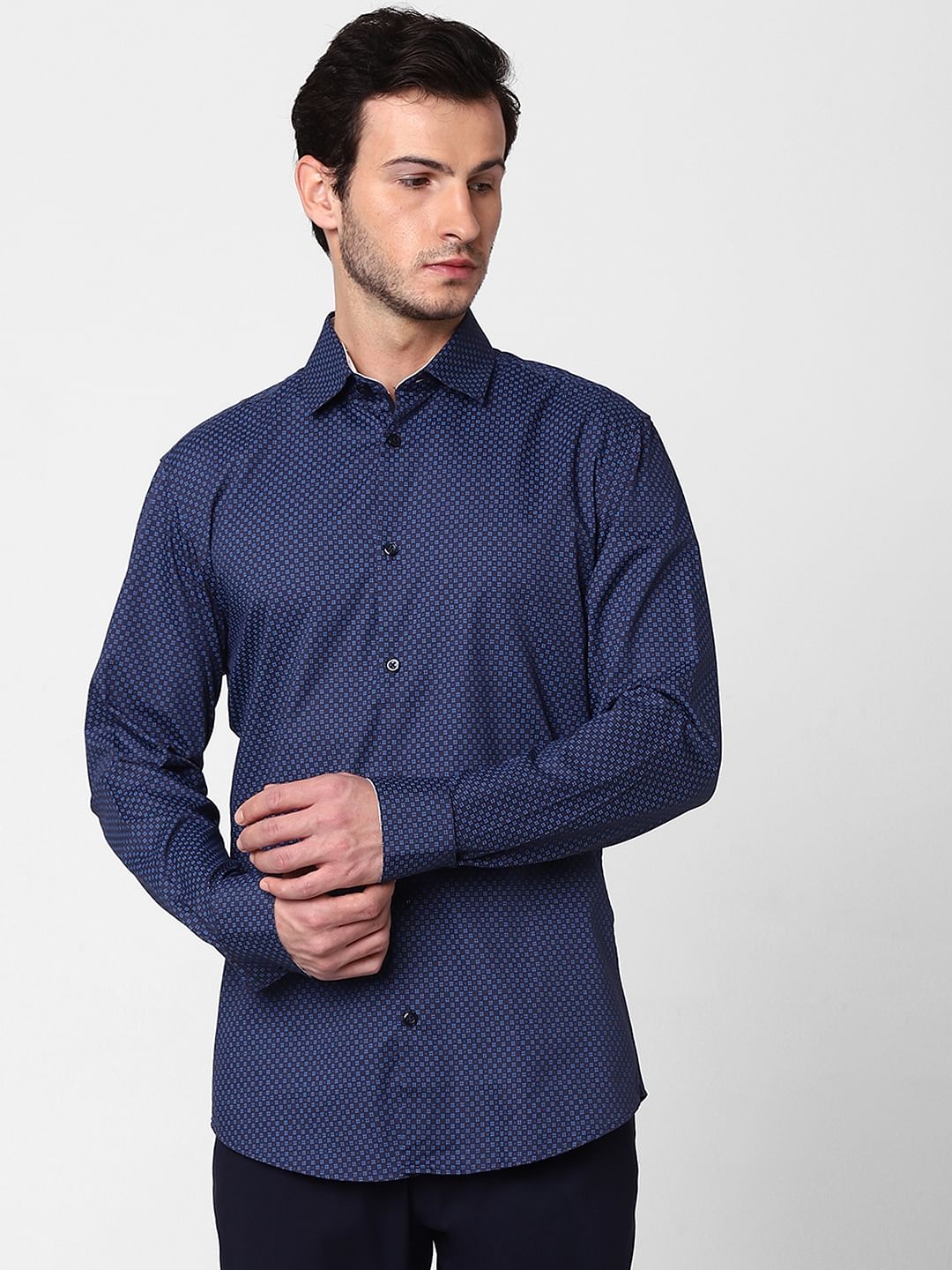 Dark Blue All Over Print Full Sleeves Shirt