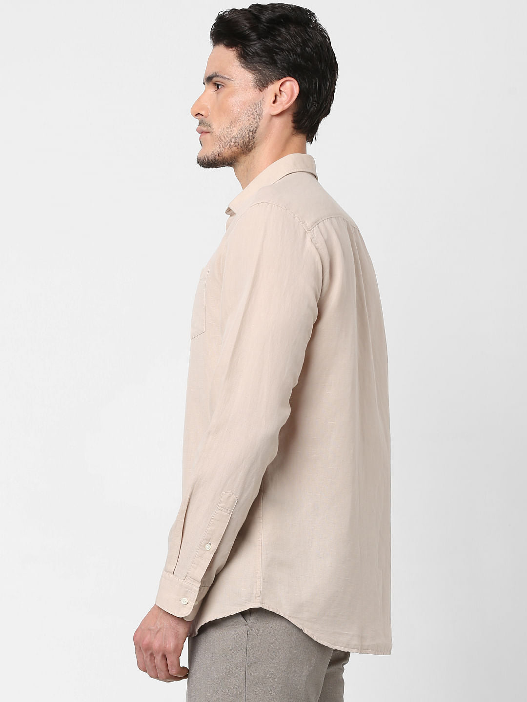 Beige Full Sleeves Linen Shirt