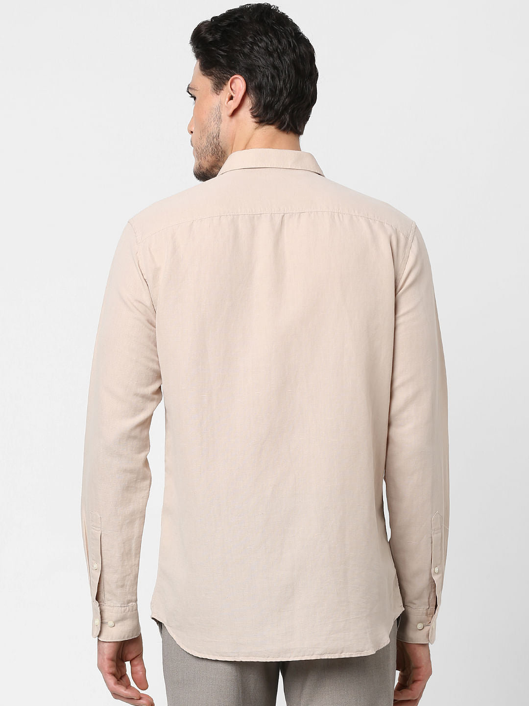 Beige Full Sleeves Linen Shirt
