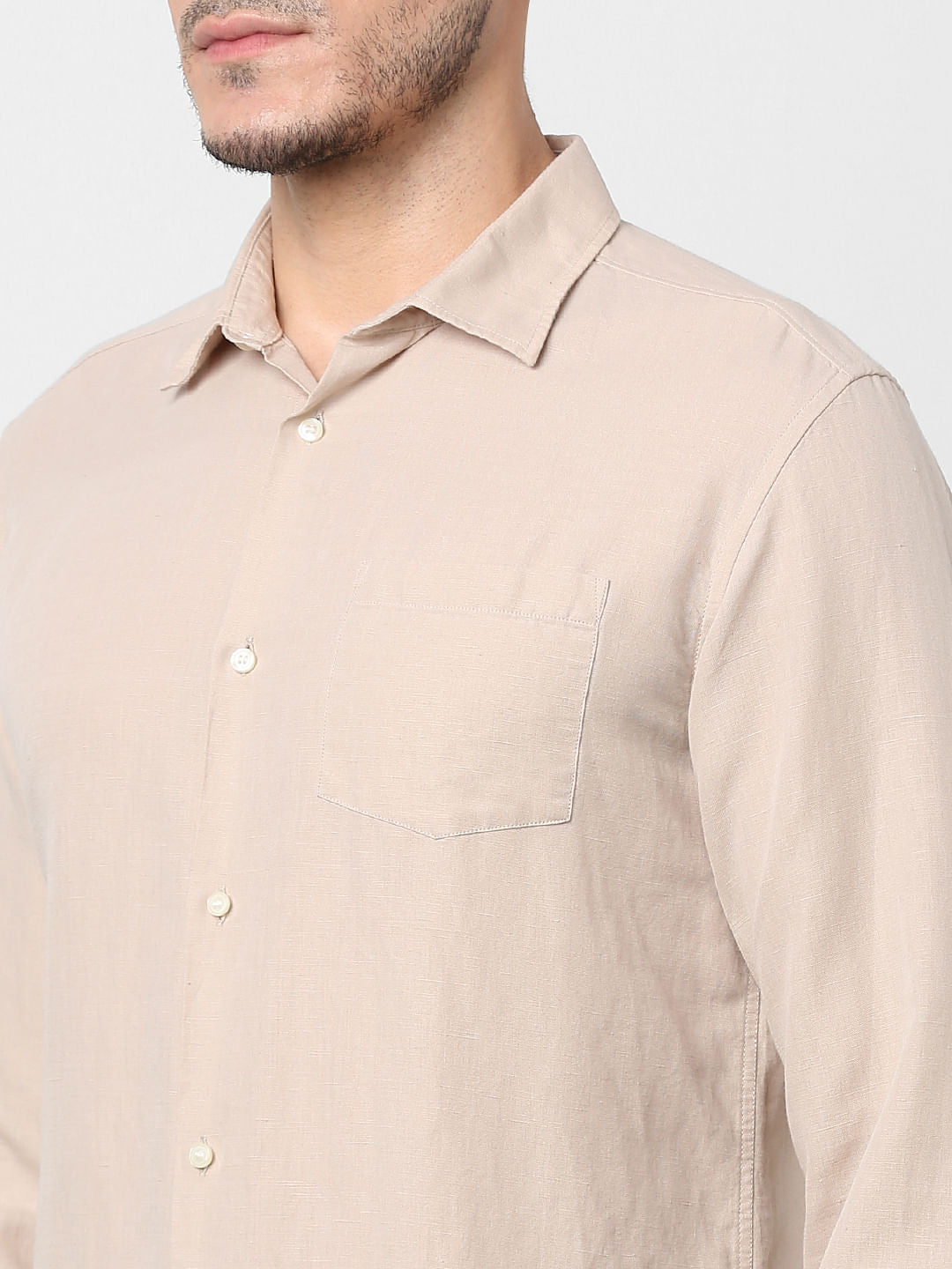 Beige Full Sleeves Linen Shirt