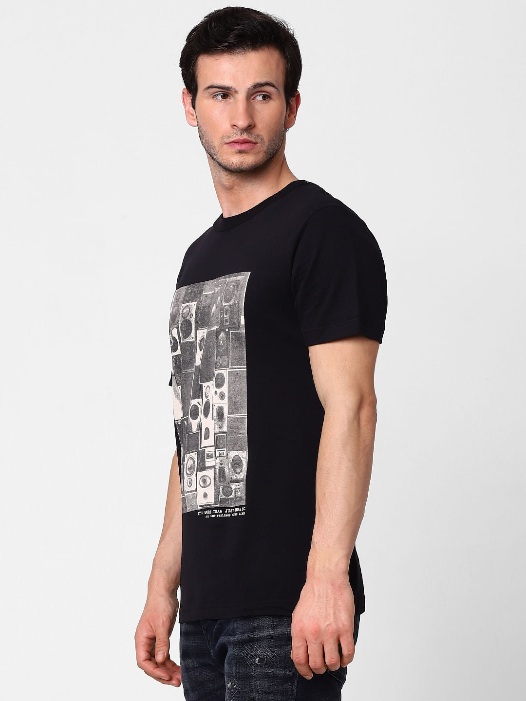 Black Graphic Print Crew Neck T-Shirt