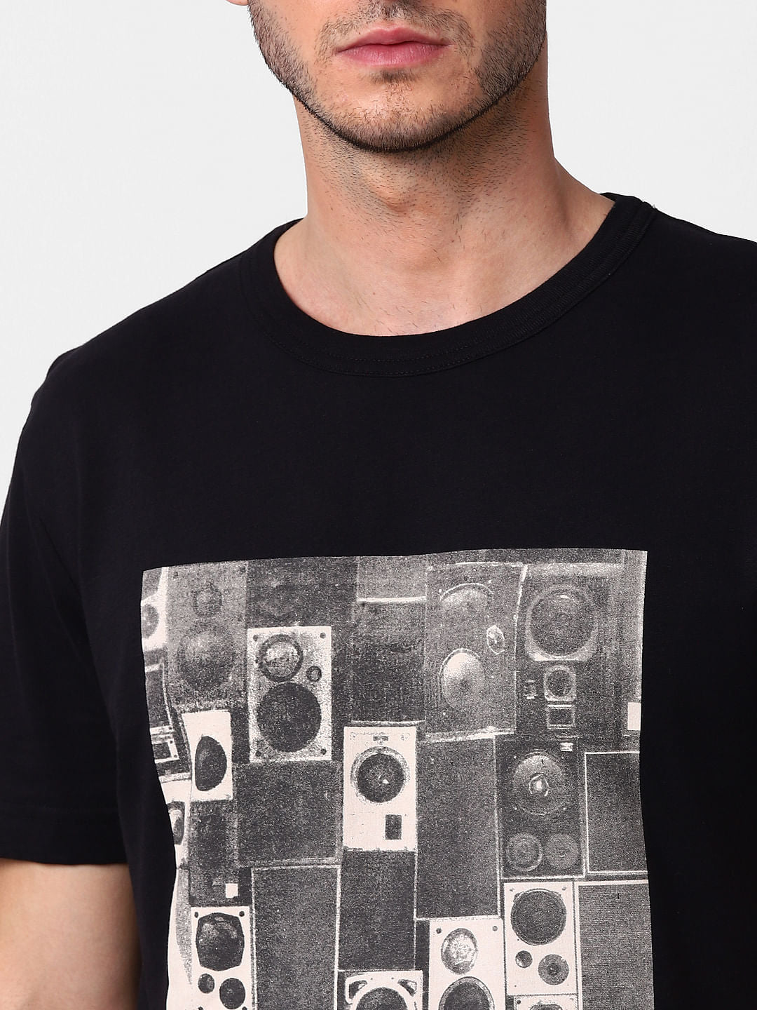 Black Graphic Print Crew Neck T-Shirt