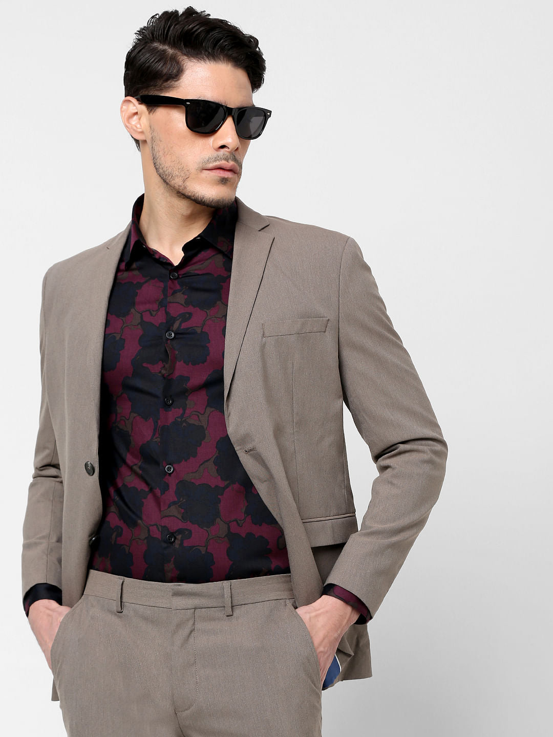 Burgundy Floral Full Sleeves Shirt