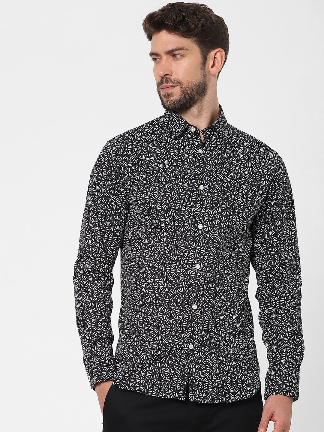 Black Printed Full Sleeves Shirt