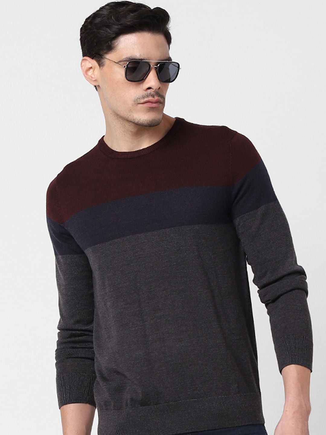 Burgundy Colourblocked Pullover