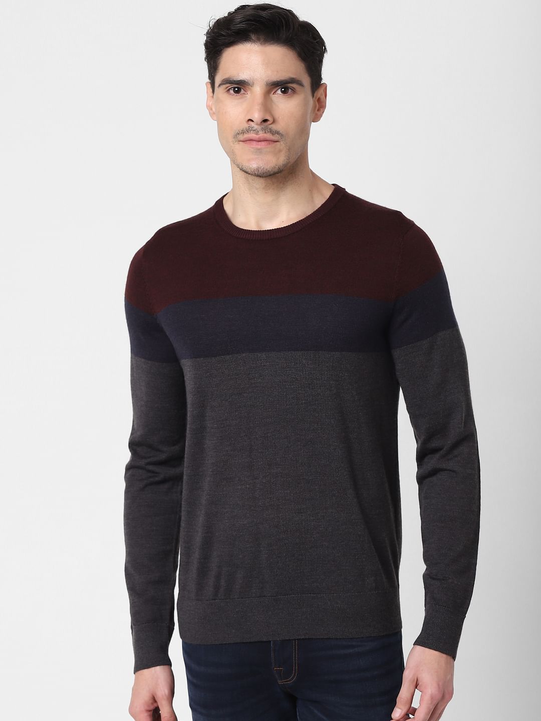 Burgundy Colourblocked Pullover