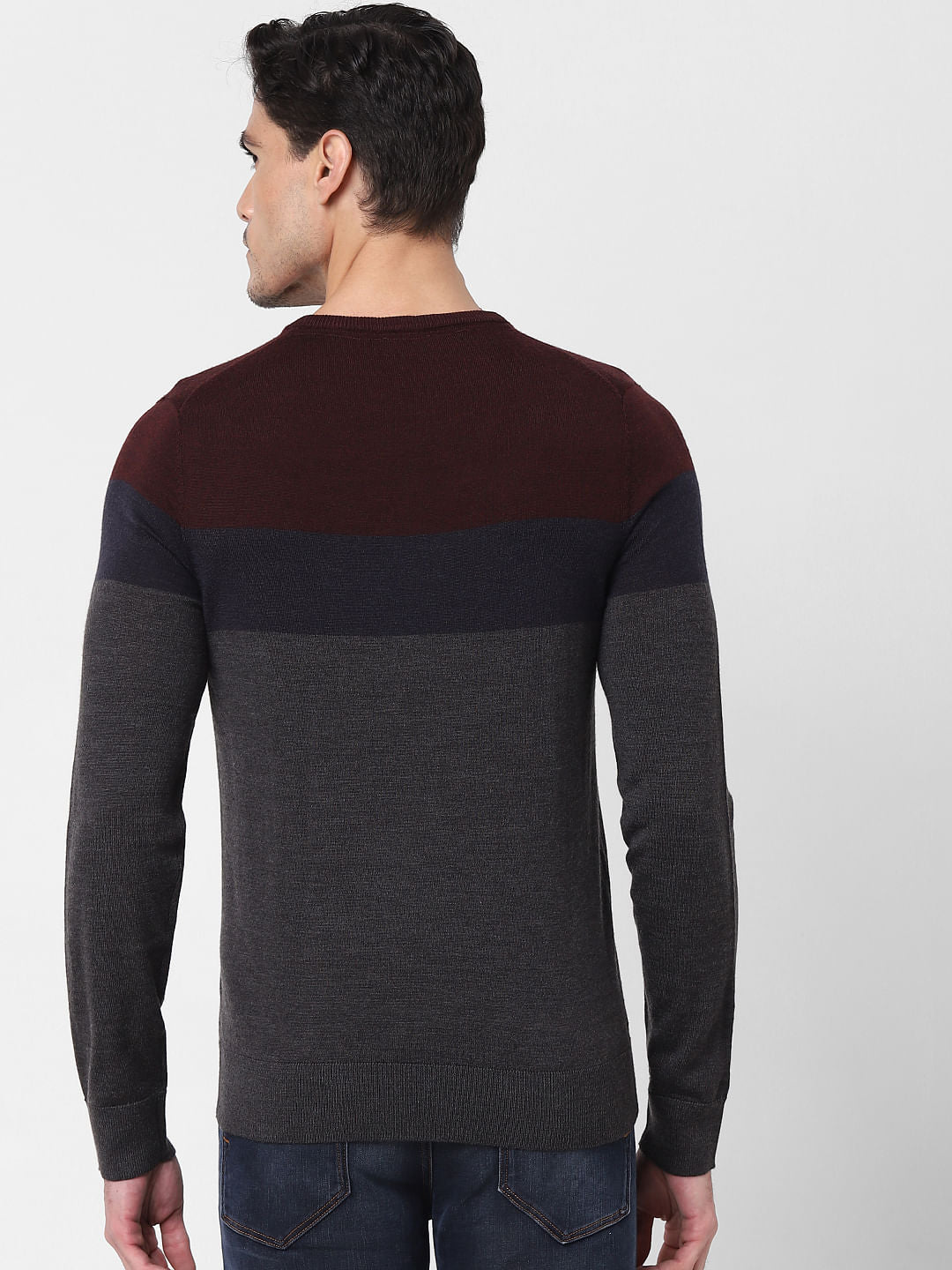 Burgundy Colourblocked Pullover