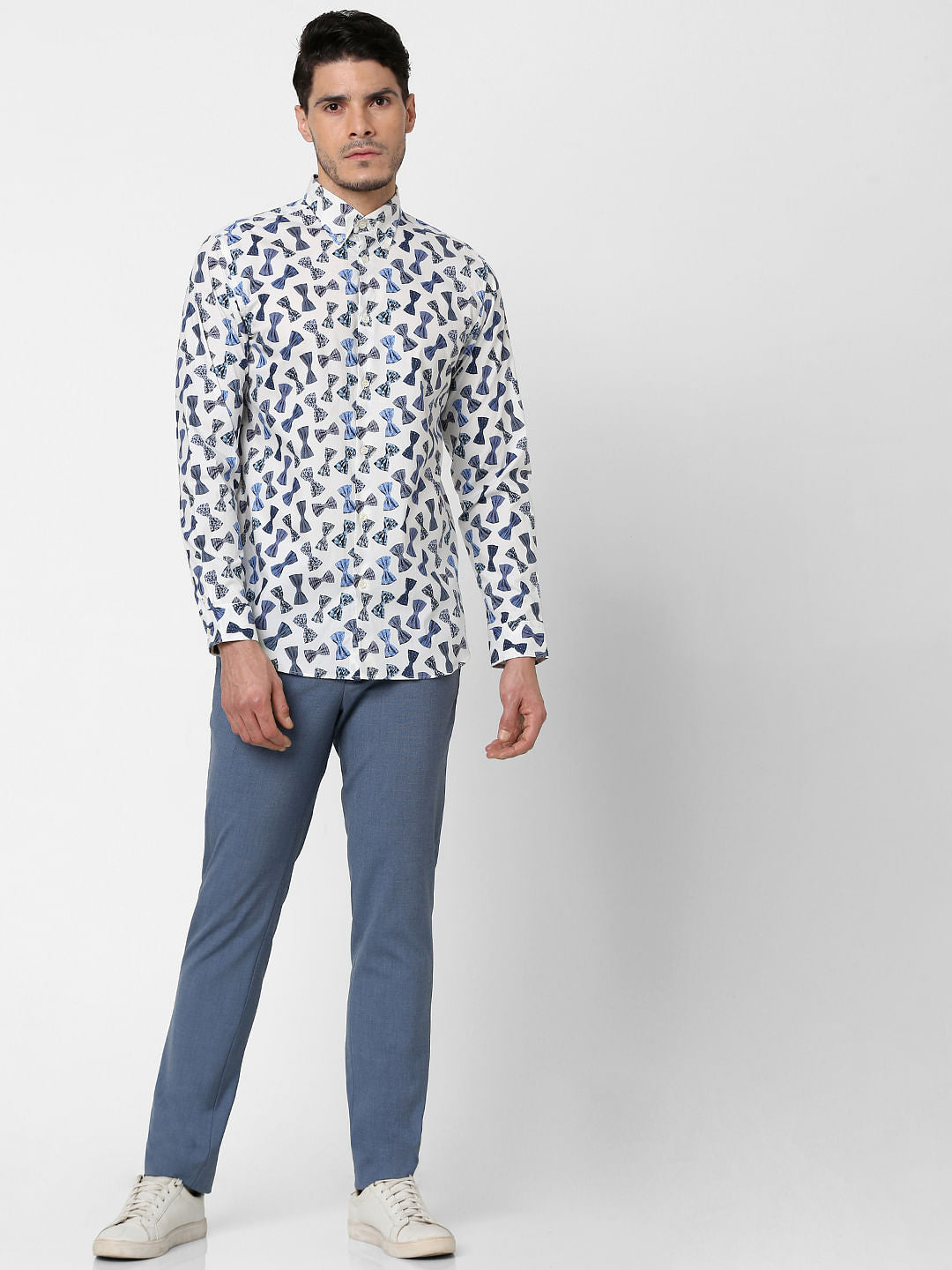 White All Over Print Full Sleeves Shirt