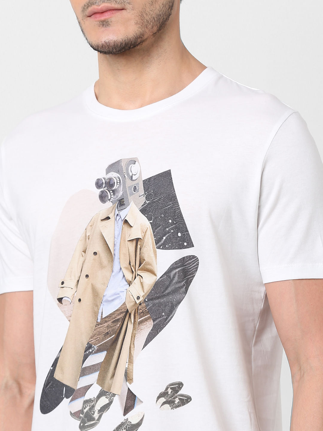 White Graphic Print Crew Neck T-Shirt
