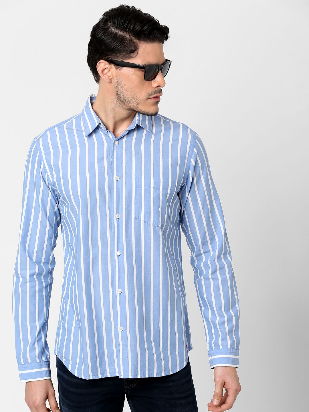 Light Blue Striped Full Sleeves Shirt