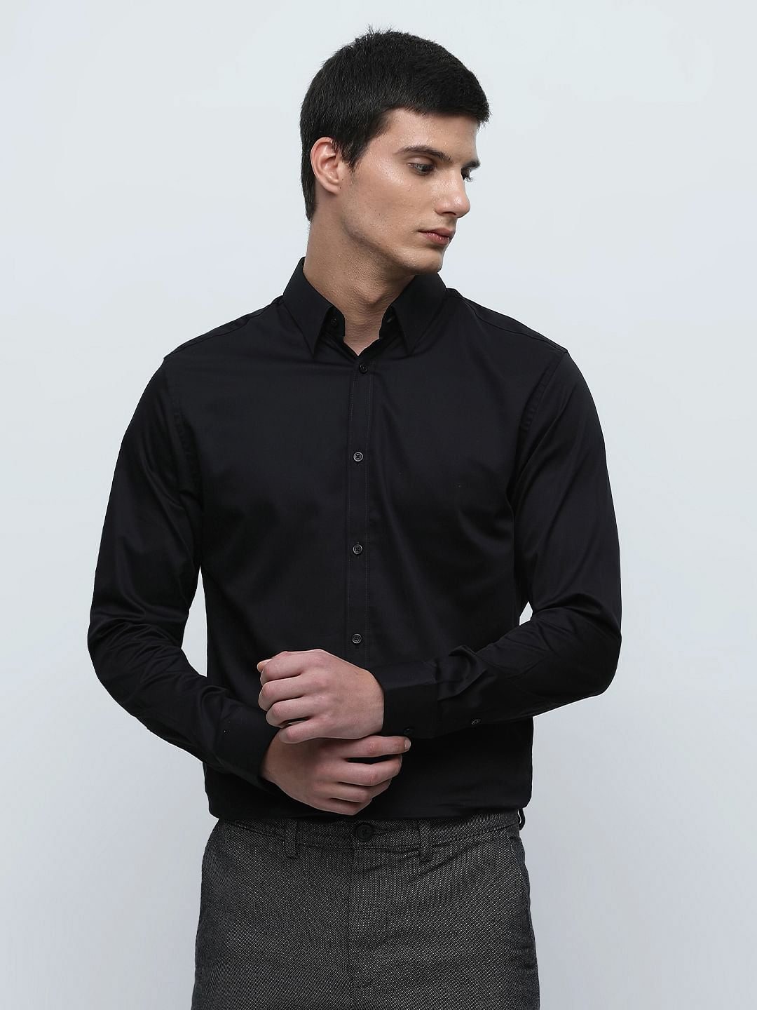 Black Slim Fit Full Sleeves Formal Shirt