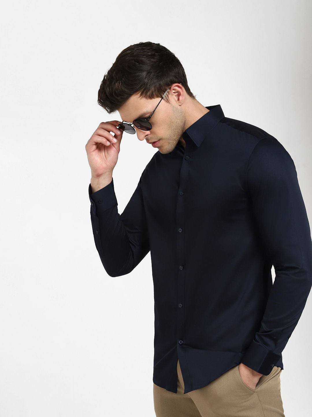 Navy Blue Slim Fit Full Sleeves Formal Shirt