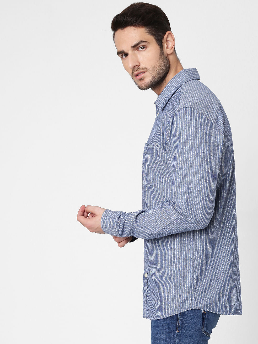 Blue Striped Full Sleeves Shirt