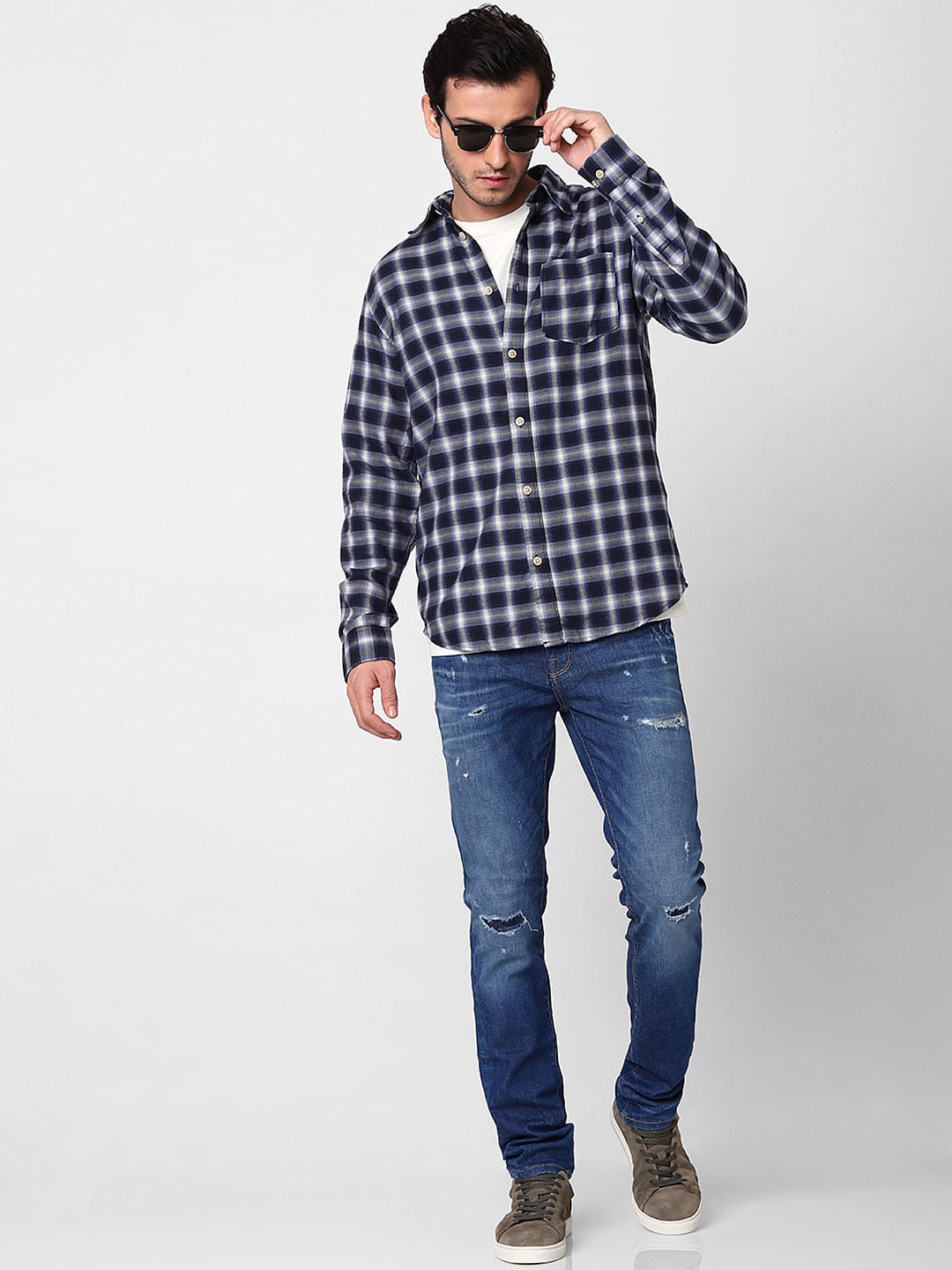 Dark Blue Check Full Sleeves Shirt