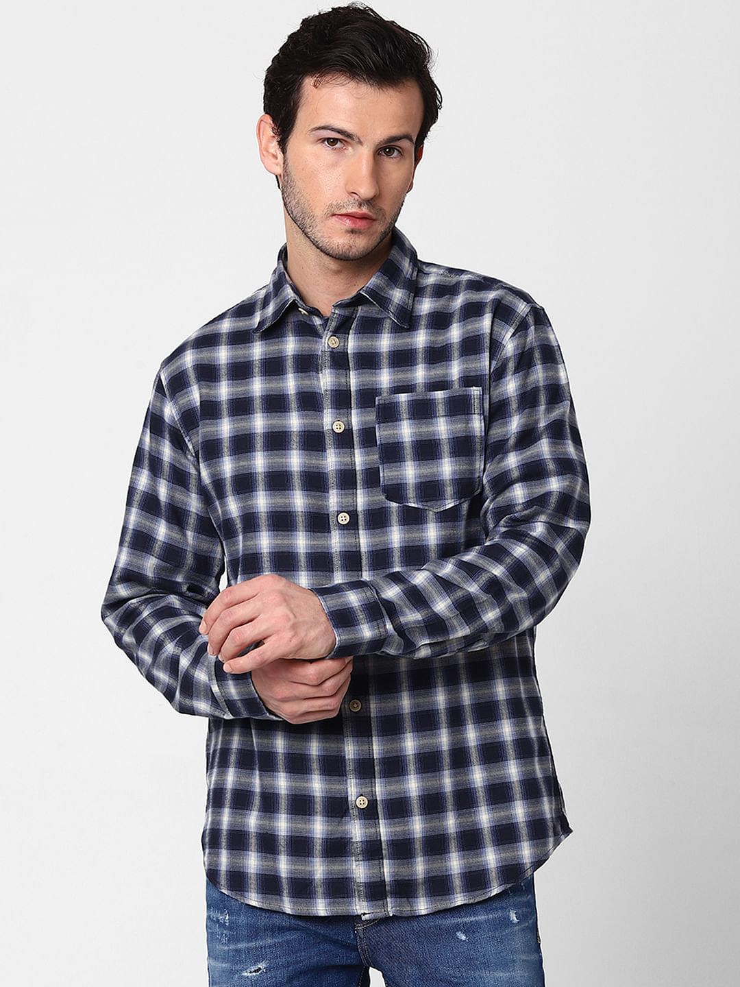 Dark Blue Check Full Sleeves Shirt